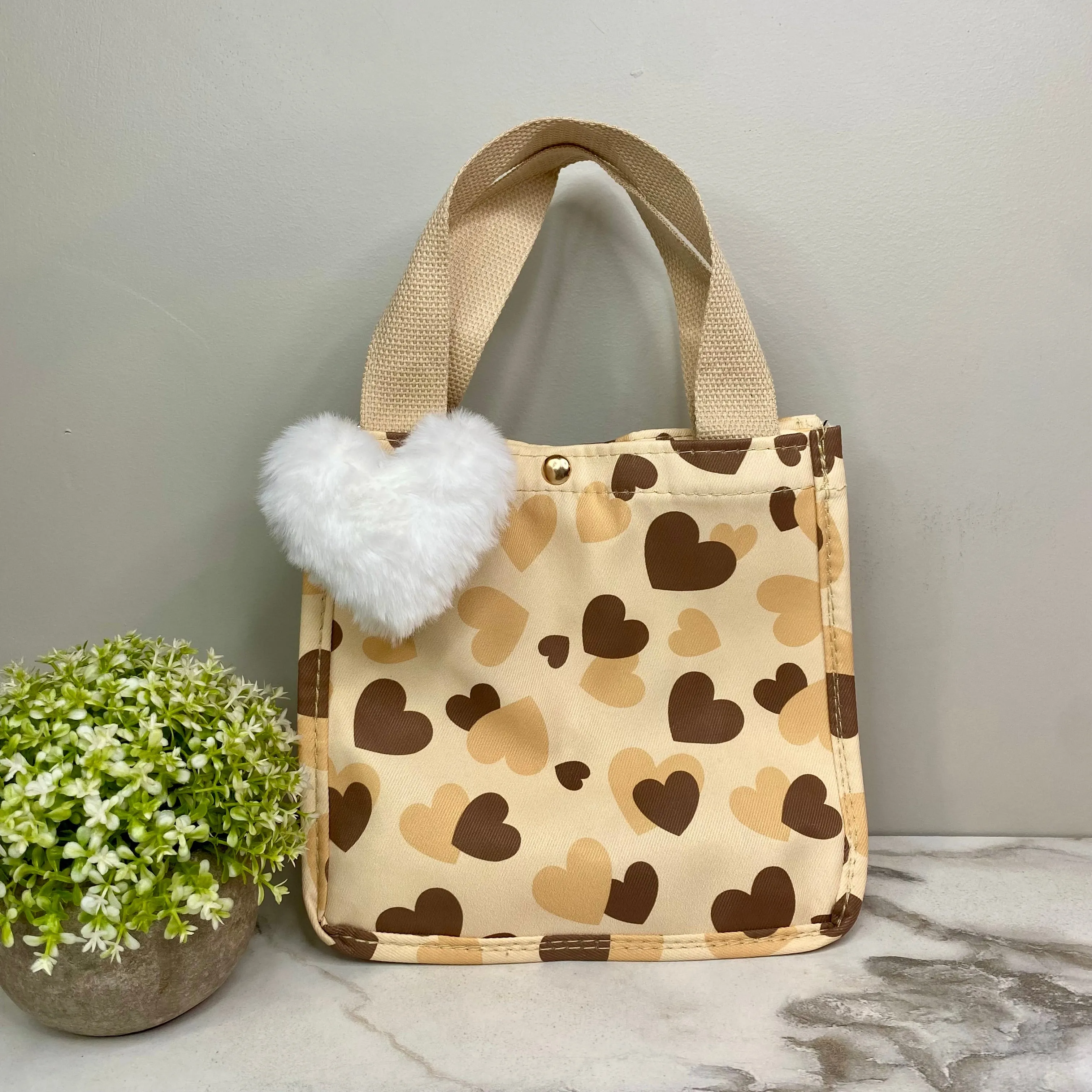 Heart Tote Bag - Brown   Tan
