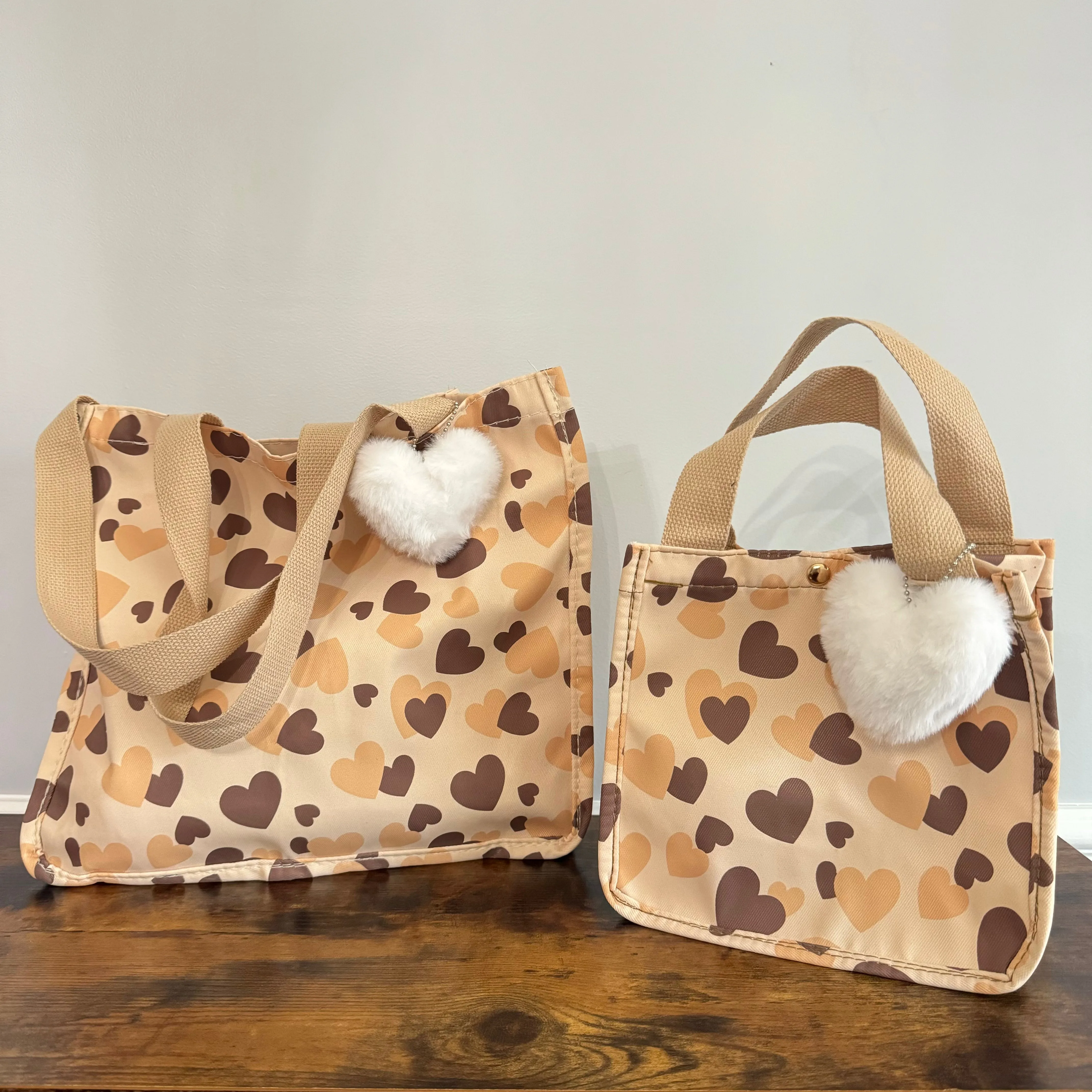 Heart Tote Bag - Brown   Tan
