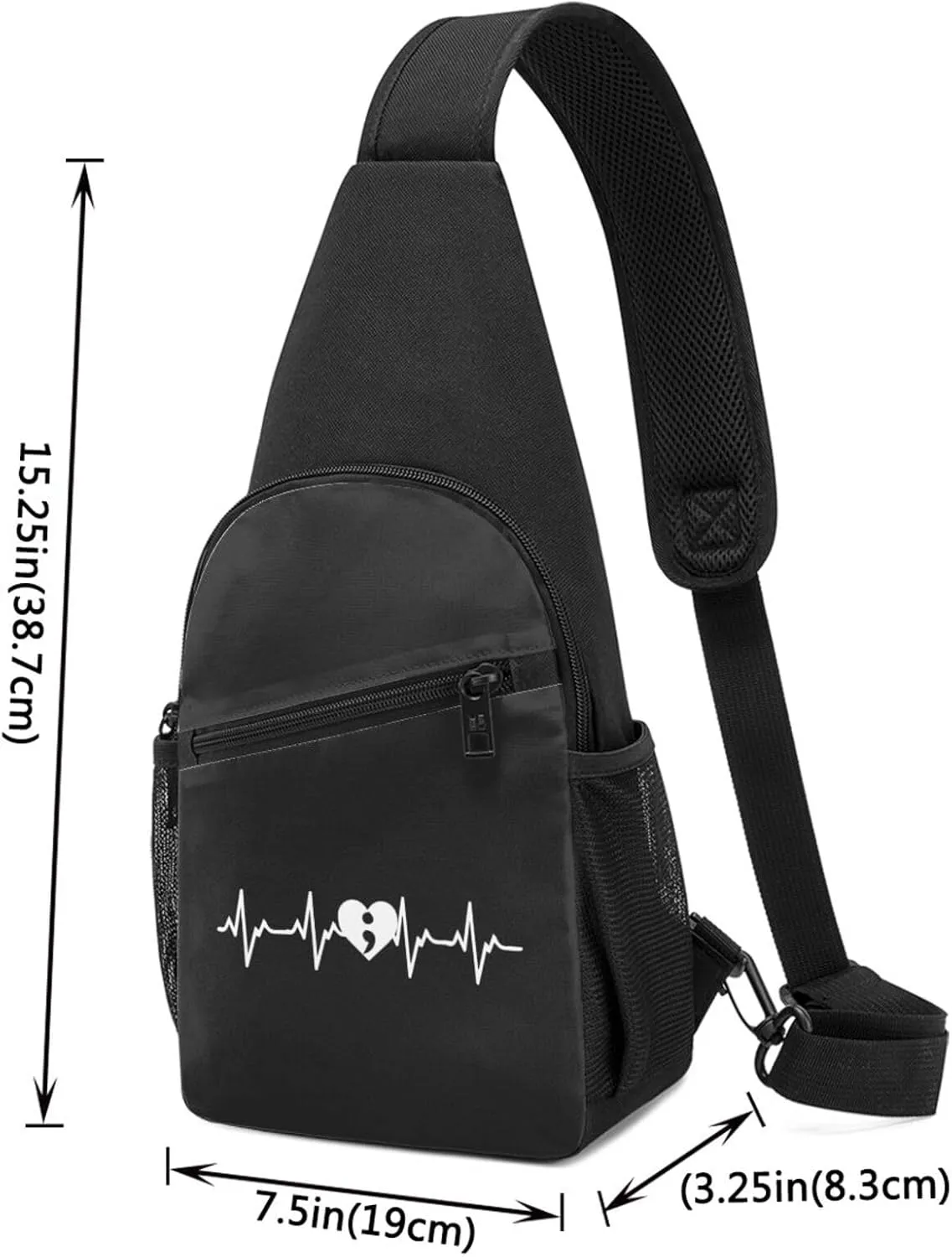 Heartbeat Semicolon Suicide Prevention Awareness Chest Pack Leisure Shoulder Crossbody Chest Bag
