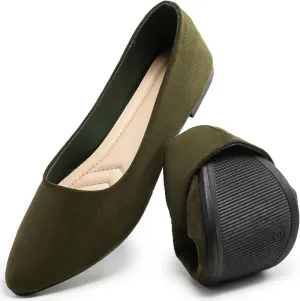 HEAWISH Women’s Black Flats Shoes Comfortable Suede Pointed Toe Slip On Casual Ballet Flats Dress Shoes Nude Flats