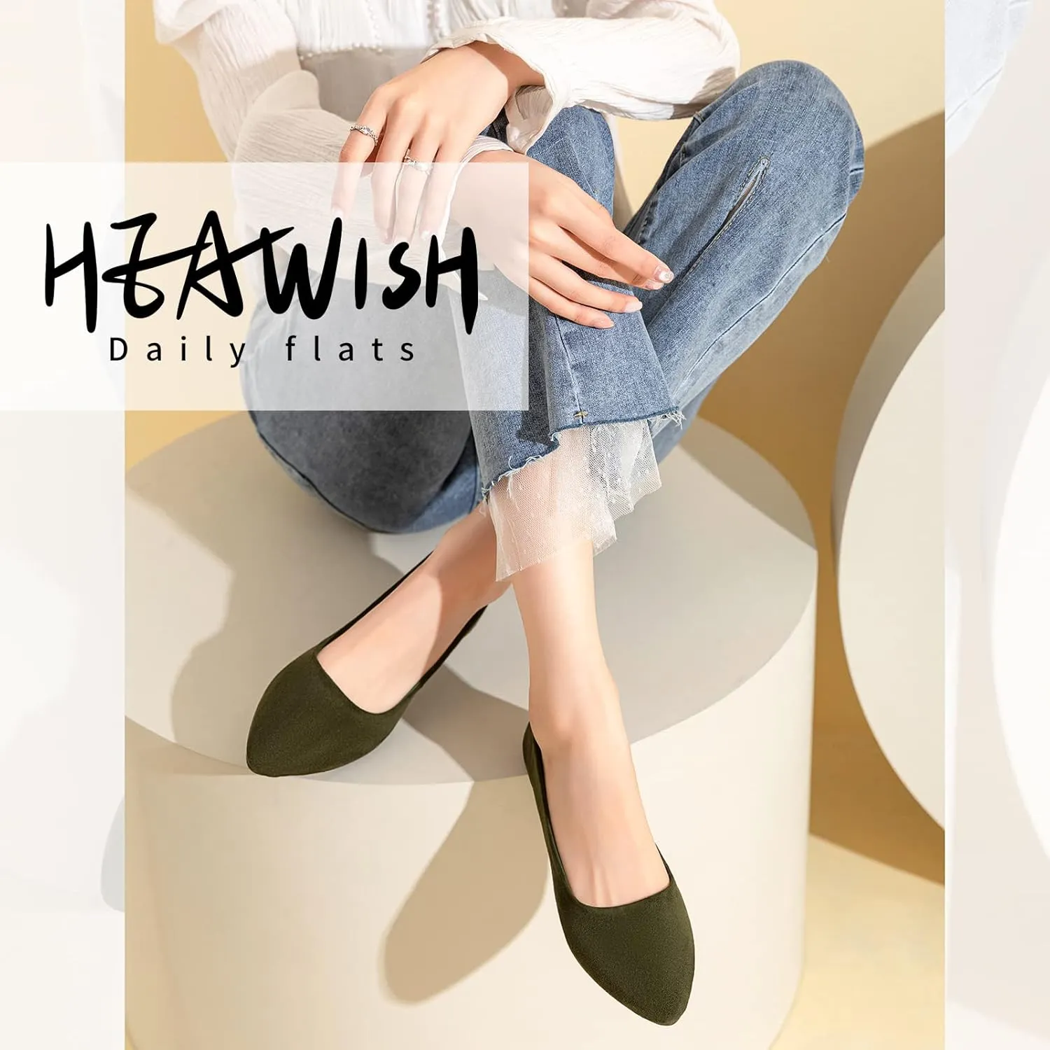 HEAWISH Women’s Black Flats Shoes Comfortable Suede Pointed Toe Slip On Casual Ballet Flats Dress Shoes Nude Flats