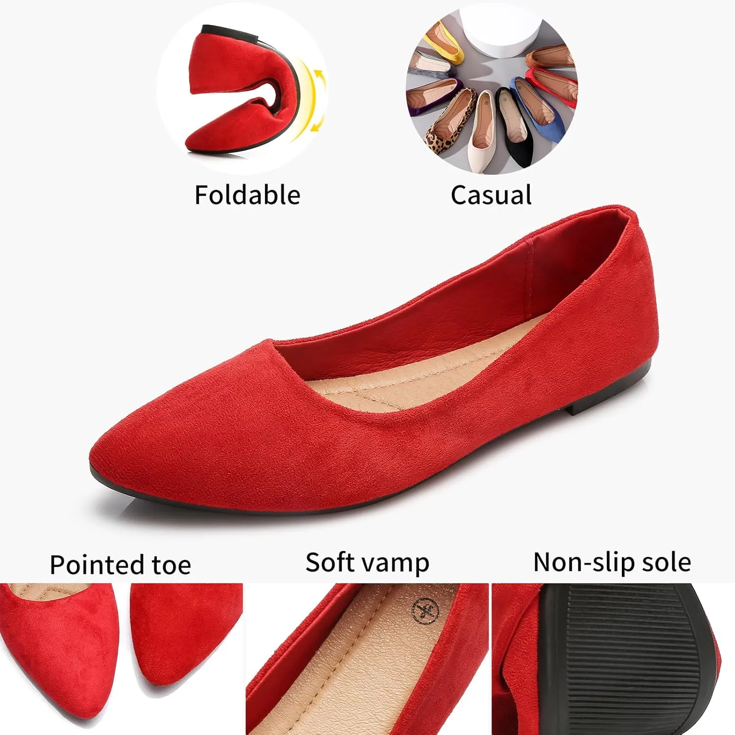HEAWISH Women’s Black Flats Shoes Comfortable Suede Pointed Toe Slip On Casual Ballet Flats Dress Shoes Nude Flats