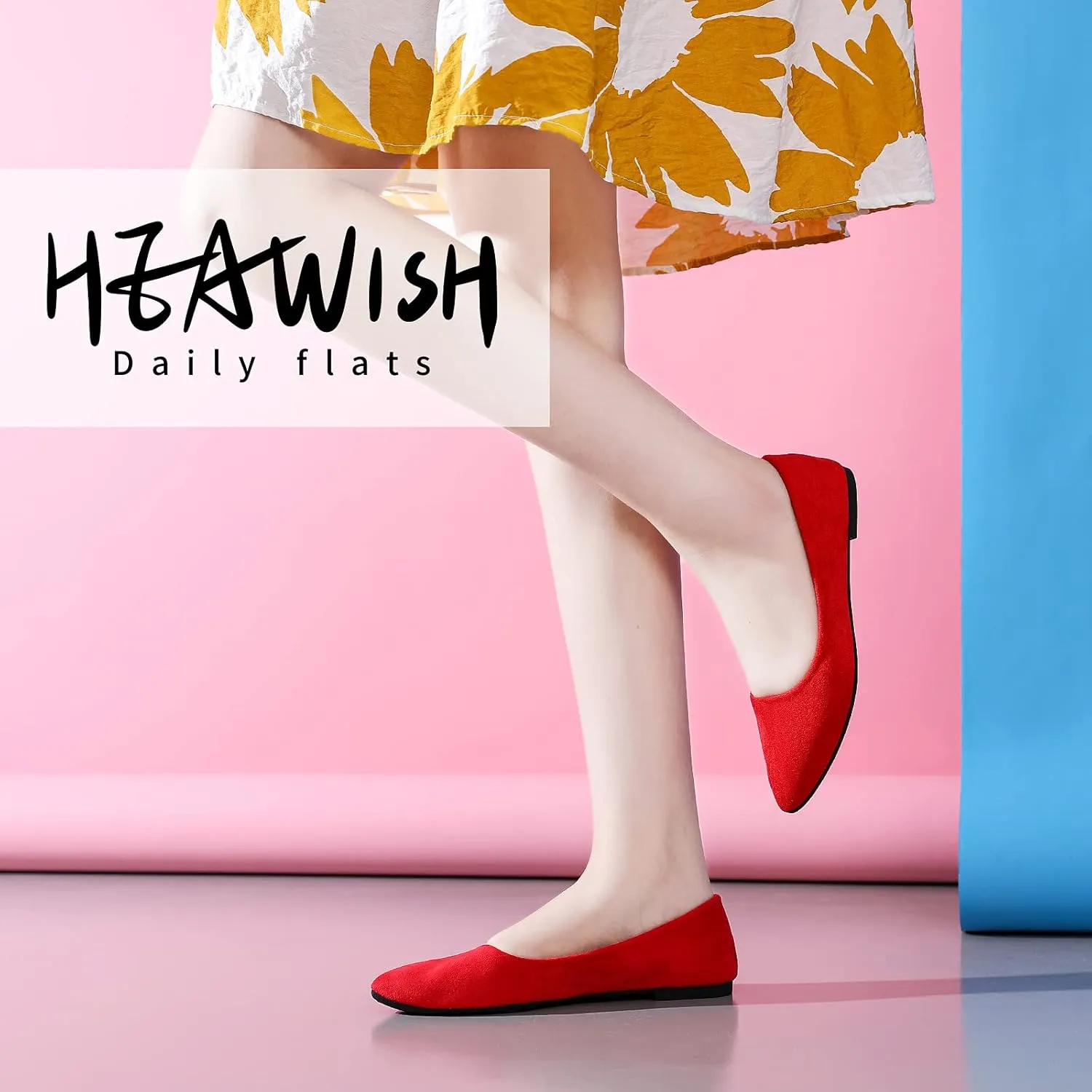 HEAWISH Women’s Black Flats Shoes Comfortable Suede Pointed Toe Slip On Casual Ballet Flats Dress Shoes Nude Flats