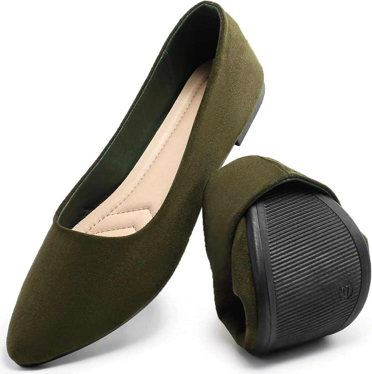 HEAWISH Women’s Black Flats Shoes Comfortable Suede Pointed Toe Slip On Casual Ballet Flats Dress Shoes Nude Flats