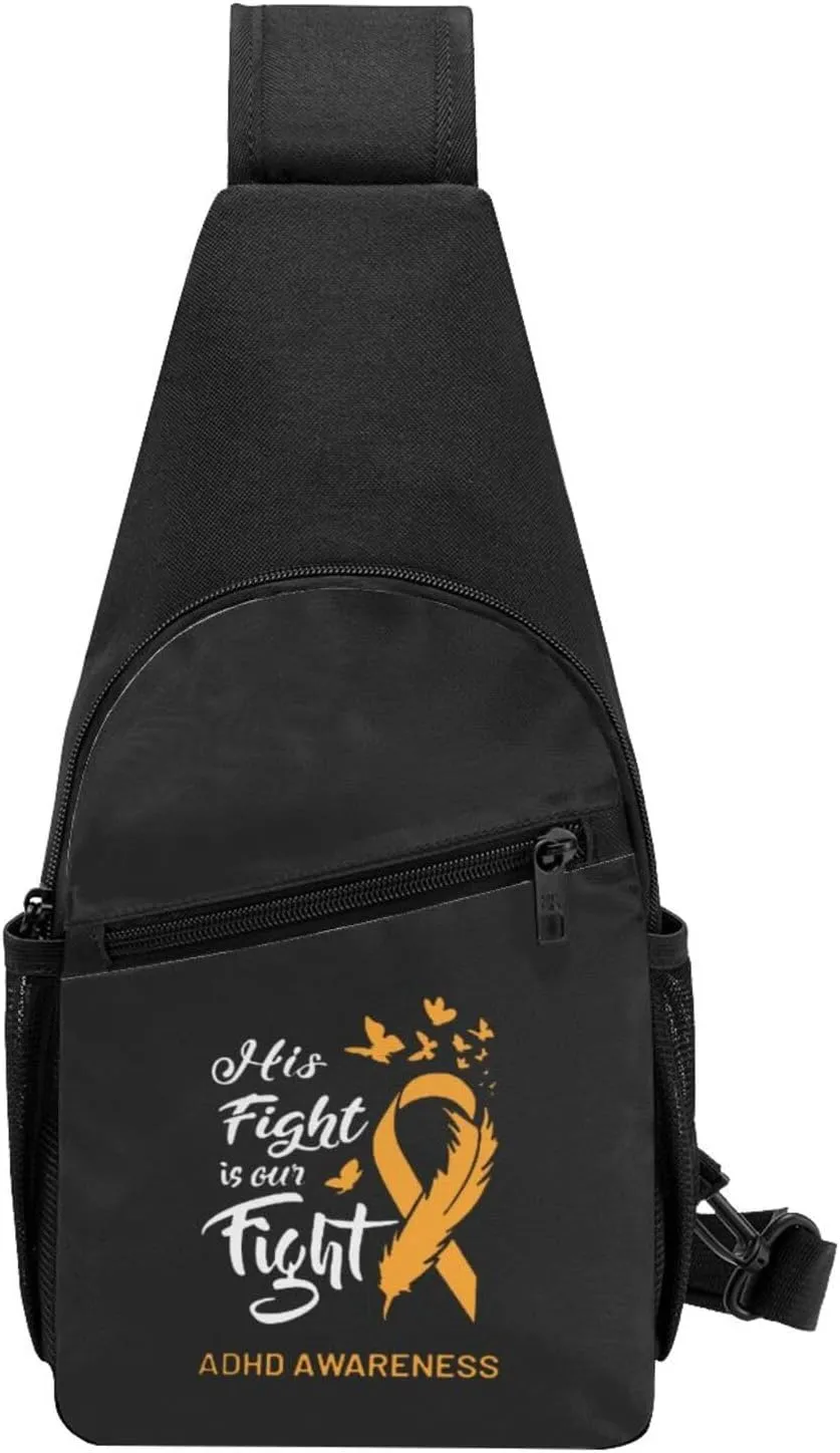 His Fight is Our Fight Adhd Awareness Chest Pack Leisure Shoulder Crossbody Chest Bag, Black