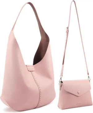 HKCLUF Hobo Bags Purses for Women 2PCS/Set,Soft Vegan Leather Slouchy Shoulder Handbags with Small Crossbody Bags for Women
