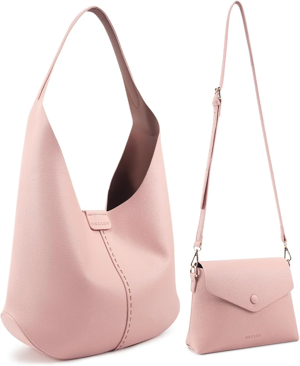 HKCLUF Hobo Bags Purses for Women 2PCS/Set,Soft Vegan Leather Slouchy Shoulder Handbags with Small Crossbody Bags for Women