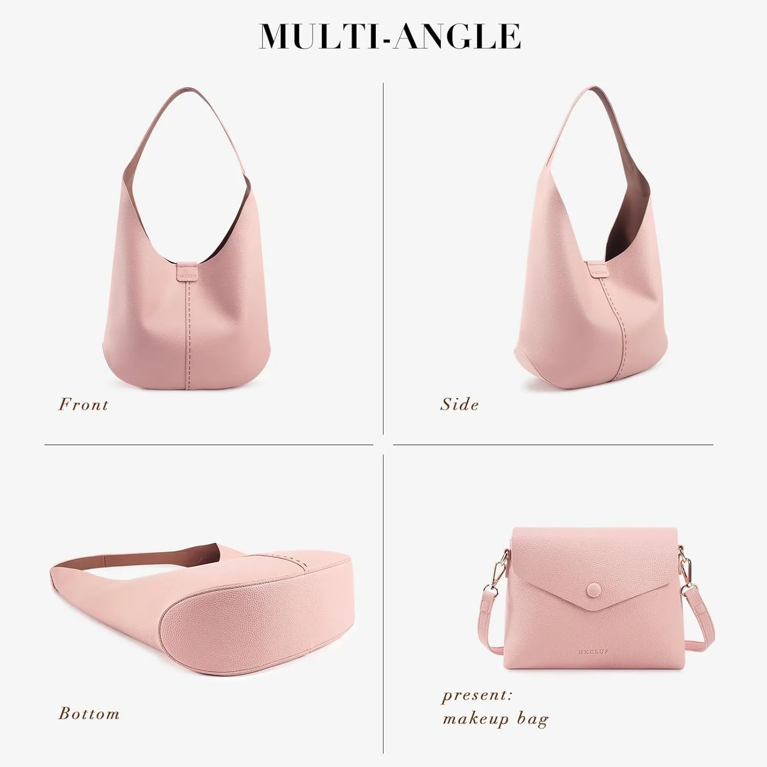 HKCLUF Hobo Bags Purses for Women 2PCS/Set,Soft Vegan Leather Slouchy Shoulder Handbags with Small Crossbody Bags for Women