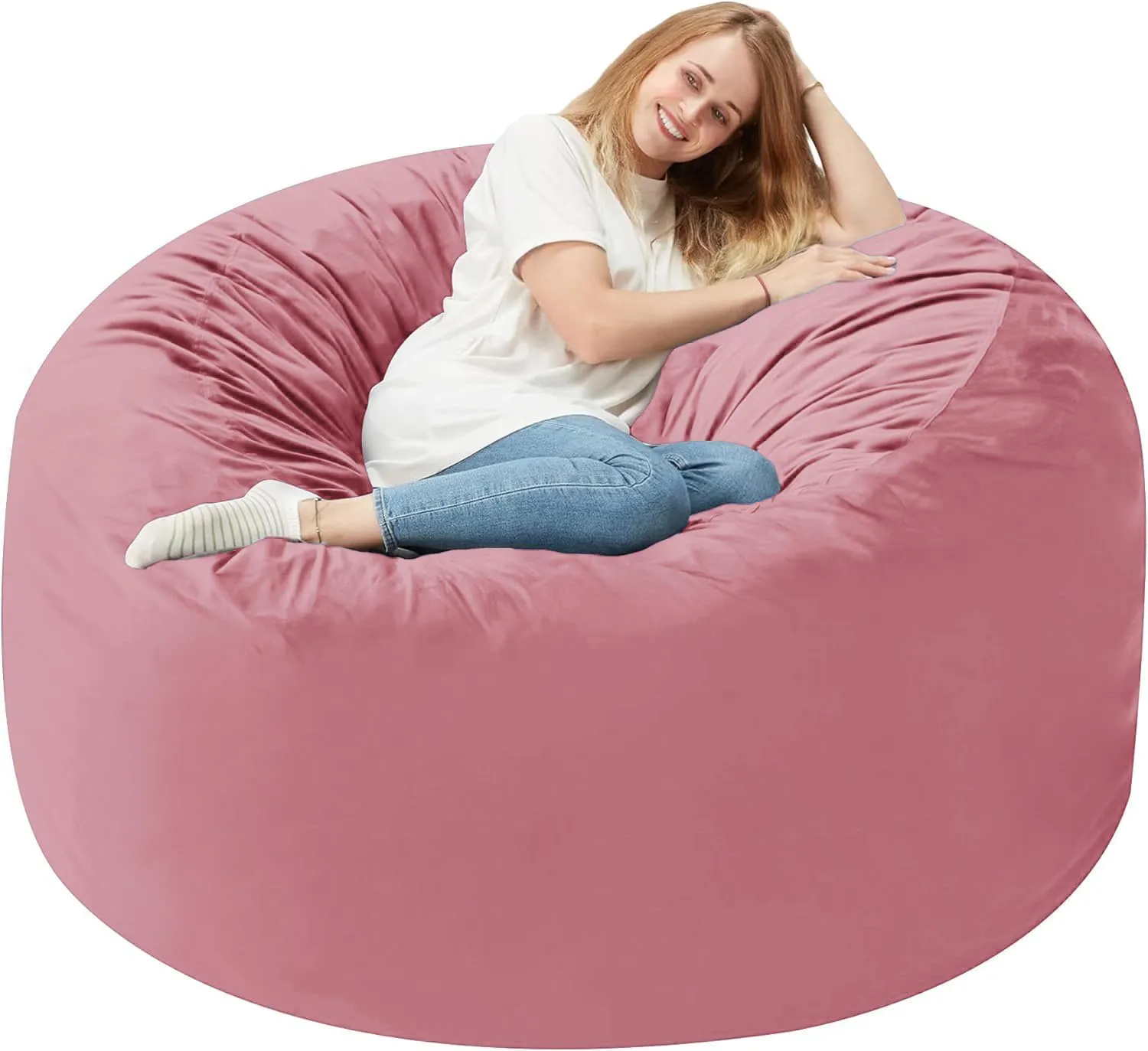 Homguava 3FT Bean Bag Chair: 3' Bean Bags with Memory Foam Filled, Large Beanbag Chairs Soft Sofa with Dutch Velet Cover-Dusty Pink