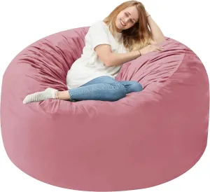 Homguava 3FT Bean Bag Chair: 3' Bean Bags with Memory Foam Filled, Large Beanbag Chairs Soft Sofa with Dutch Velet Cover-Dusty Pink