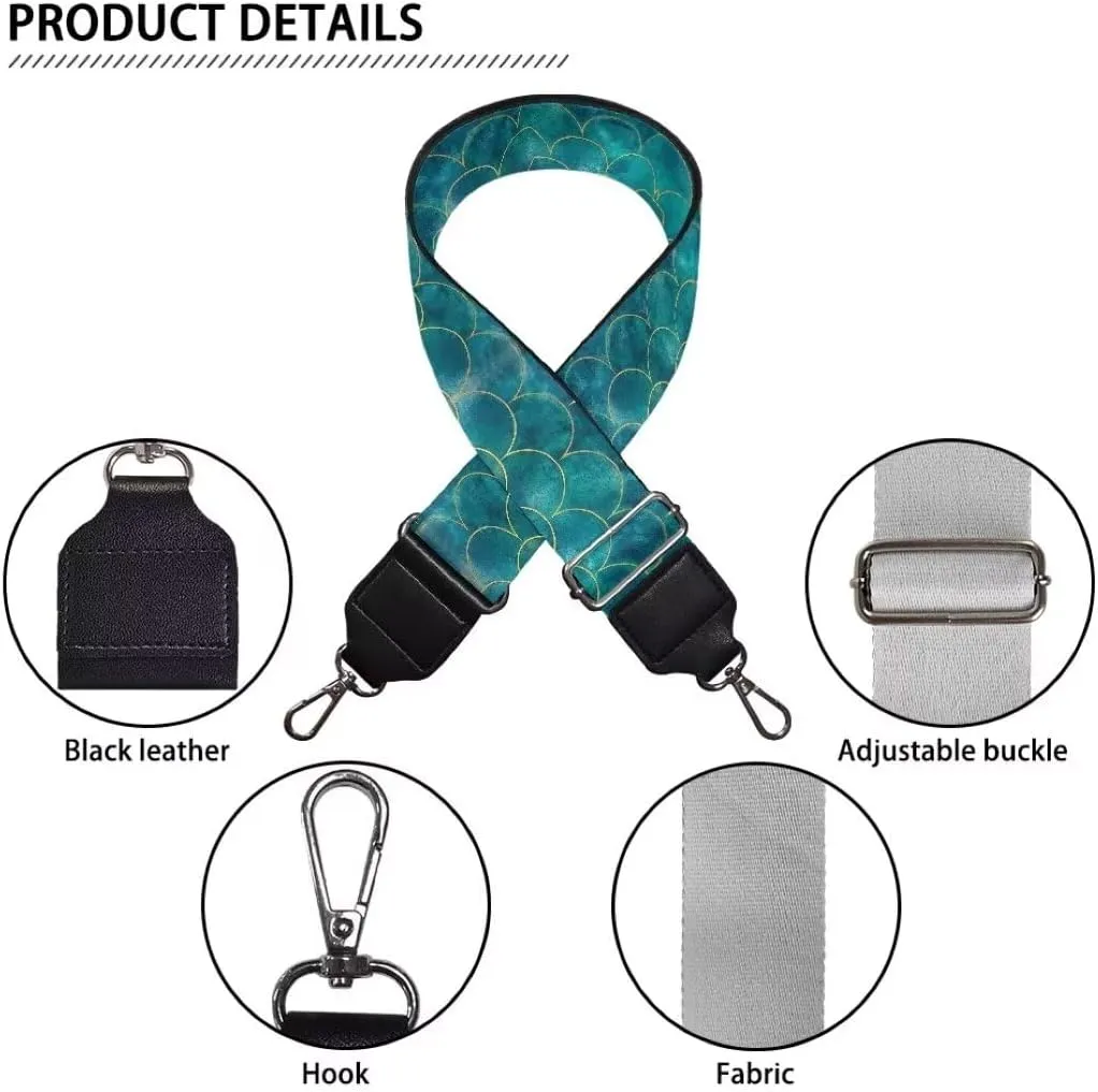 Horeset Teal Mermaid Scale Purse Strap for Women Girls, Adjustable Wide Guitar Straps for Handbags,Crossbody Handbag Replacement Strap Soft Wide Straps