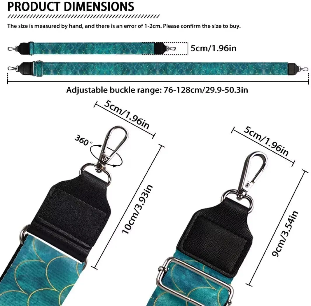 Horeset Teal Mermaid Scale Purse Strap for Women Girls, Adjustable Wide Guitar Straps for Handbags,Crossbody Handbag Replacement Strap Soft Wide Straps