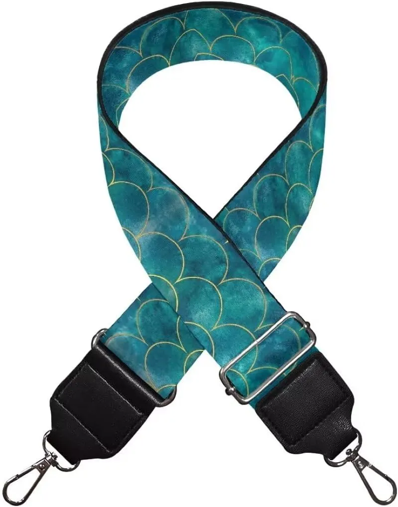 Horeset Teal Mermaid Scale Purse Strap for Women Girls, Adjustable Wide Guitar Straps for Handbags,Crossbody Handbag Replacement Strap Soft Wide Straps