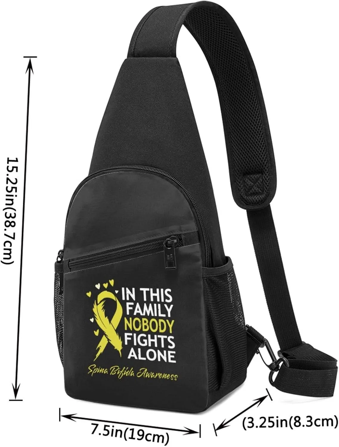 In This Family Nobody Fights Alone Spina Bifida Awareness Chest Pack Leisure Shoulder Crossbody Chest Bag