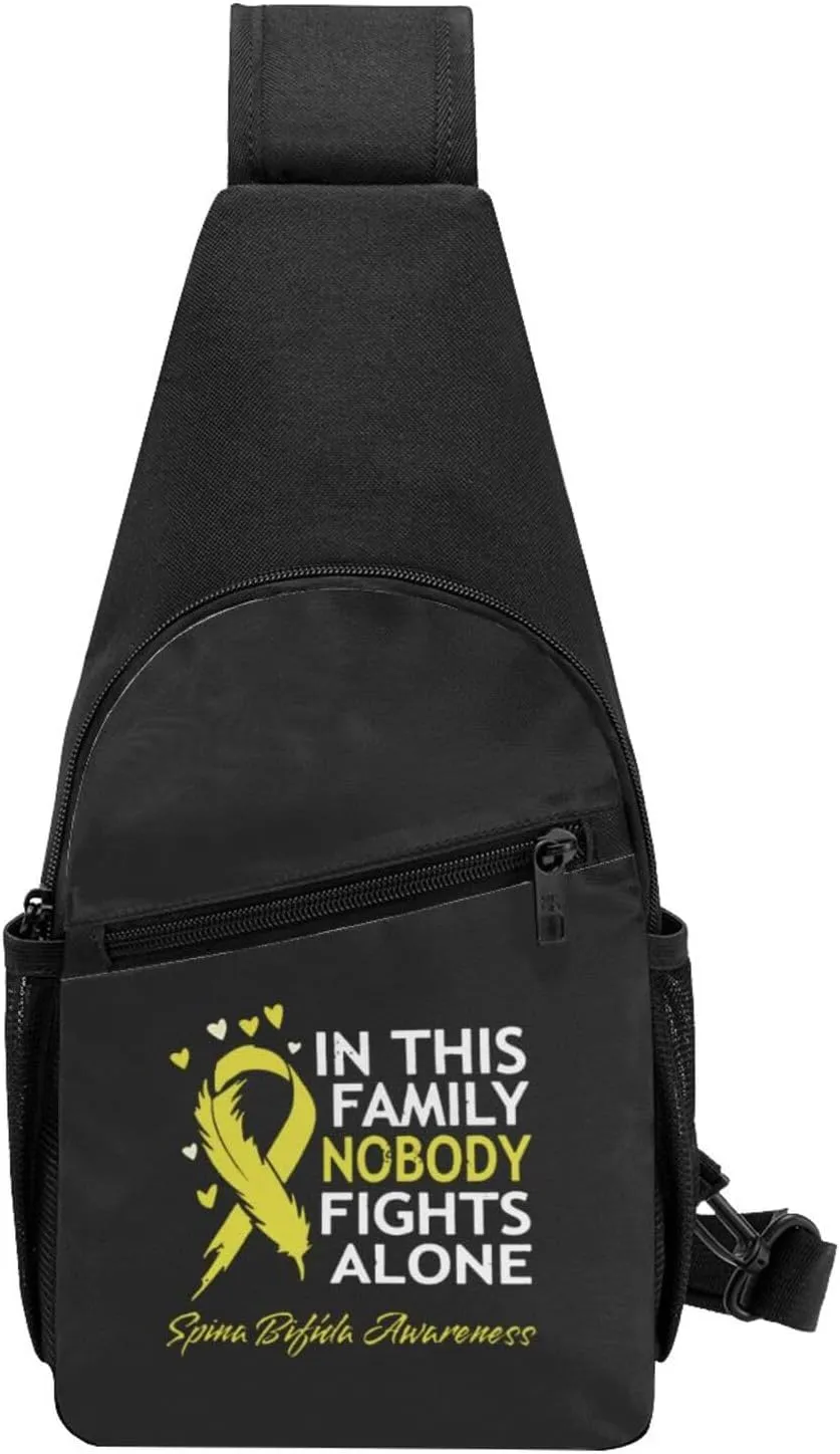 In This Family Nobody Fights Alone Spina Bifida Awareness Chest Pack Leisure Shoulder Crossbody Chest Bag