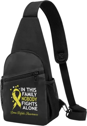 In This Family Nobody Fights Alone Spina Bifida Awareness Chest Pack Leisure Shoulder Crossbody Chest Bag