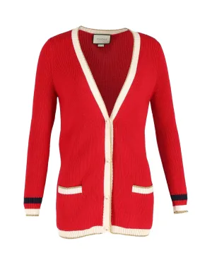 in Wool Winter savings Metallic-Trimmed Cardigan Customer-approved Red Gucci