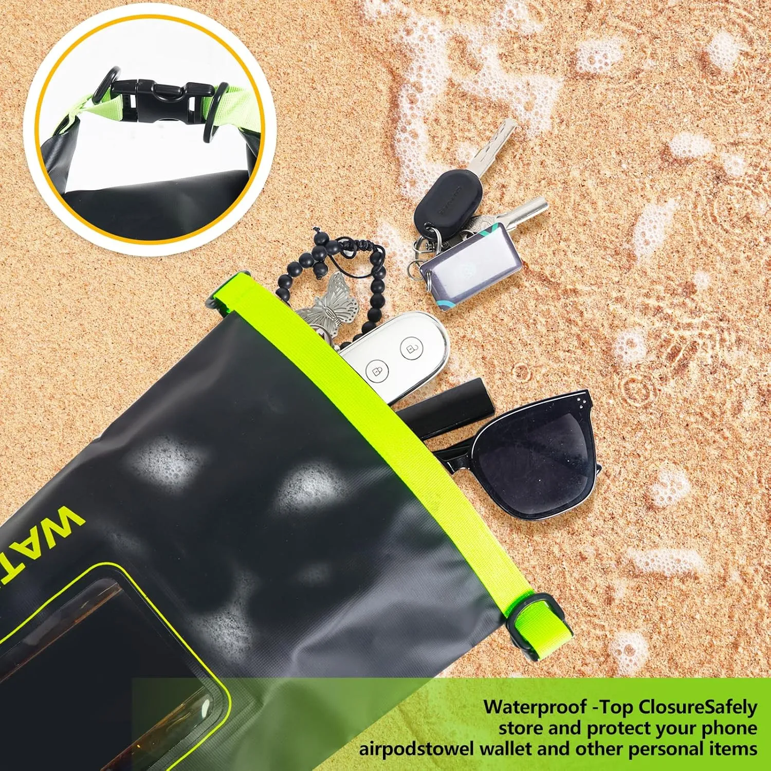 IP68 Waterproof Dry Bag, 2L - Roll Top Waterproof Pool Bag，Dry Bags for Kayaking Waterproof-w/Phone Pouch,Large Waterproof Phone Pouch,Boating & Kayak Accessories Camping (Black 5L)