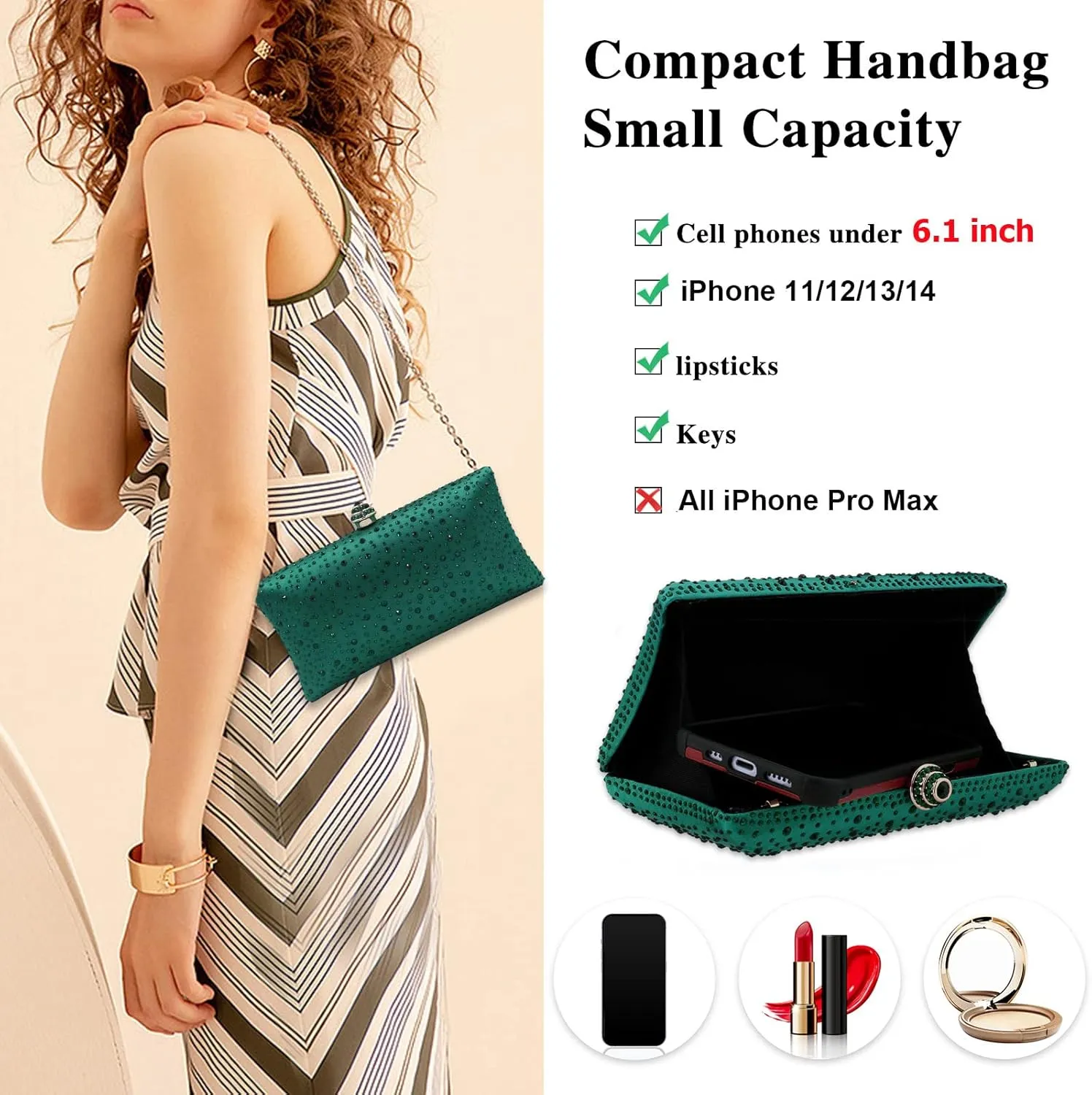 jessie Women Beaded Clutch Bag Rhinestone Crystal Purse Glitter Evening Handbag for Wedding Cocktail Prom Party