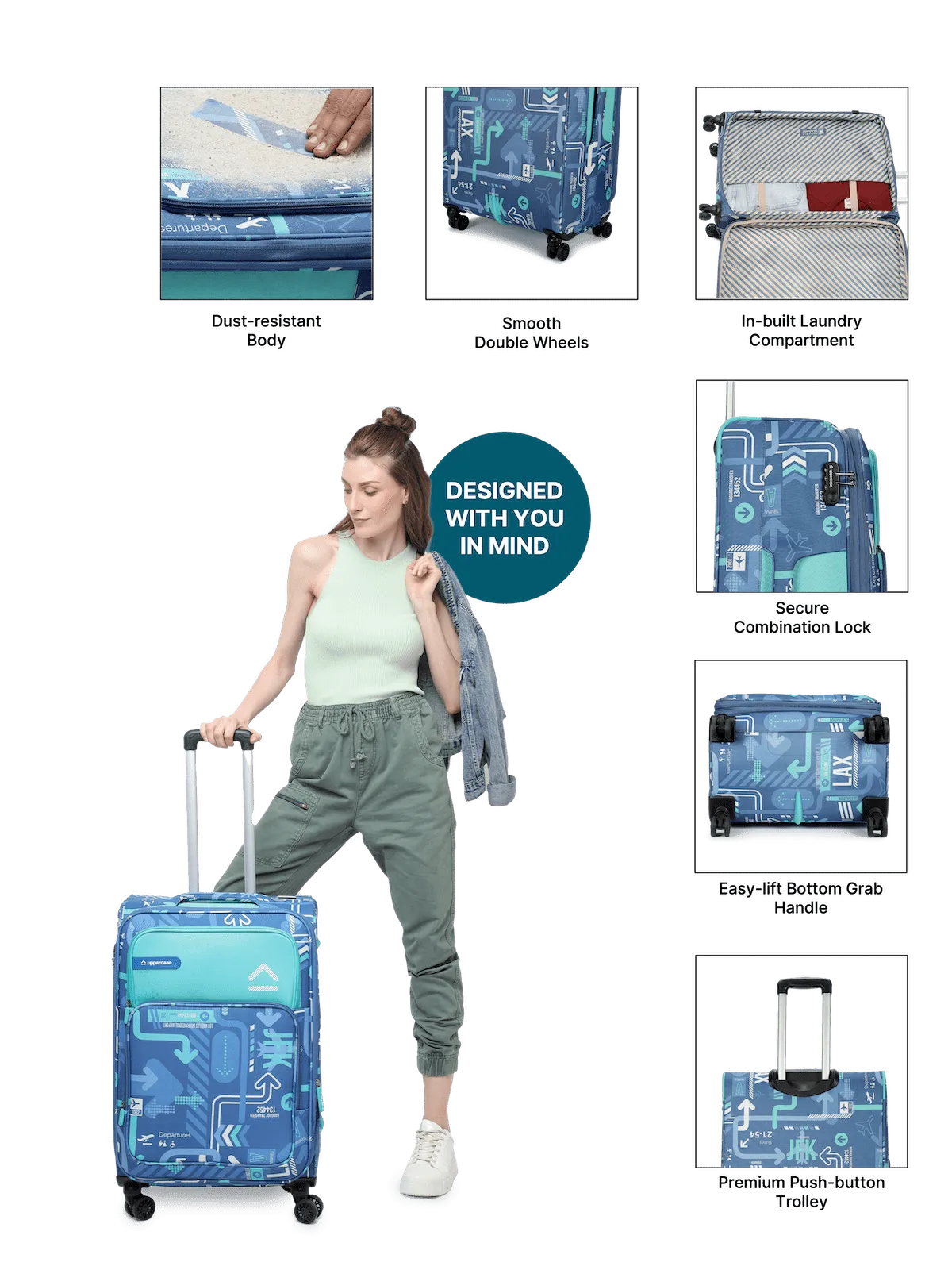 JFK Denim Blue Medium Soft Trolley