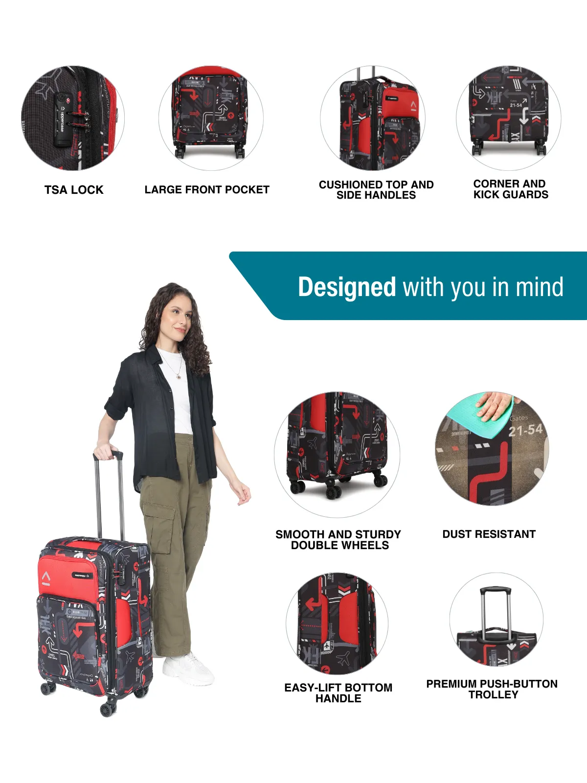 JFK Plus Red Medium Soft Trolley