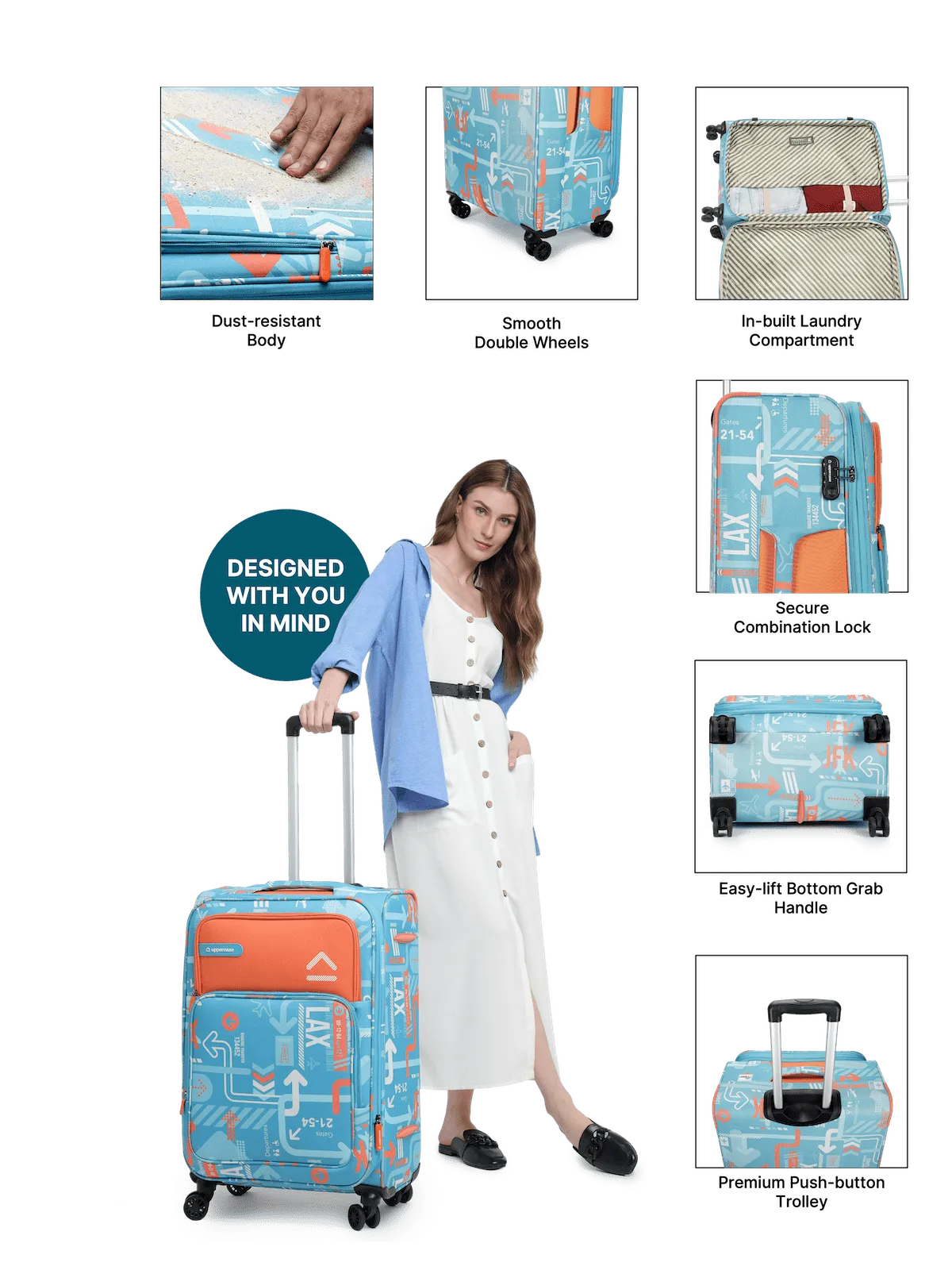 JFK Teal Blue Medium Soft Trolley