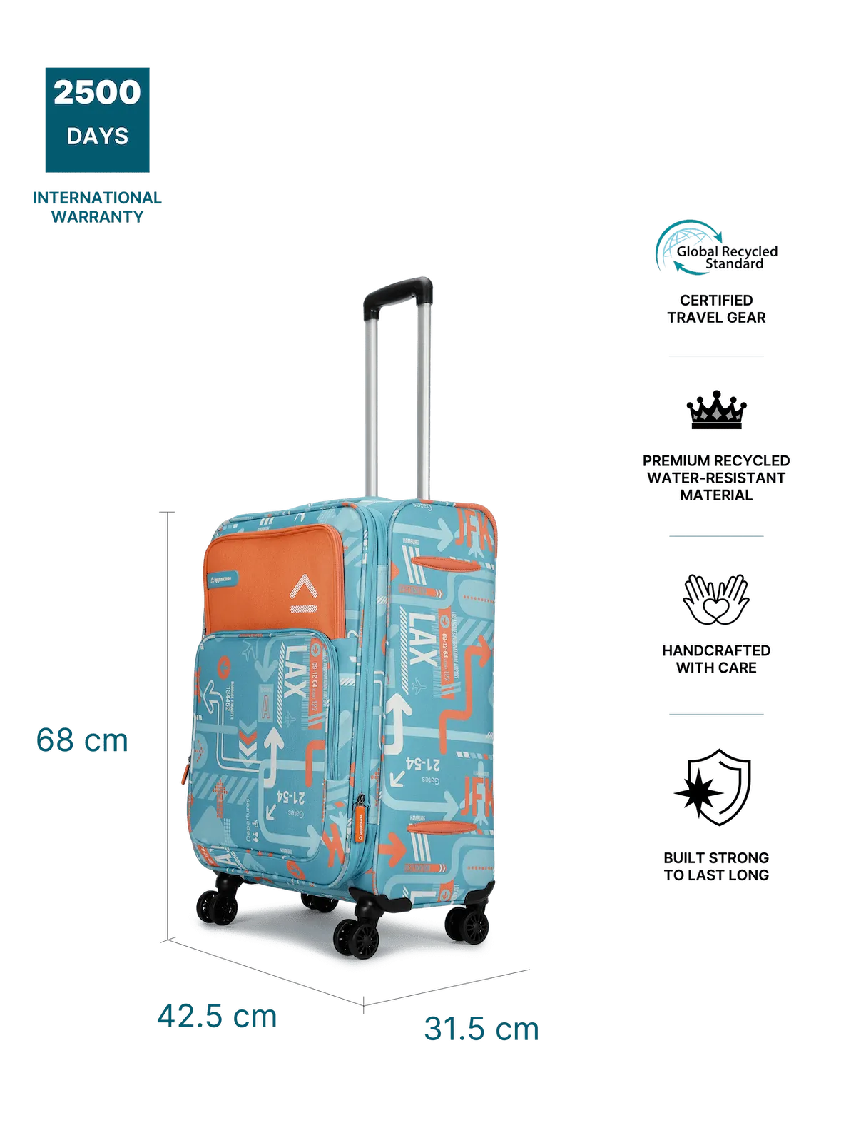 JFK Teal Blue Medium Soft Trolley