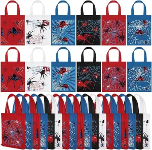 Kacctyen 36 Pack Spider Party Favor Gift Bags Non Woven Reusable Goody Treat Bags with Handles Spider Web Themed Birthday Party Supplies, 6 Styles