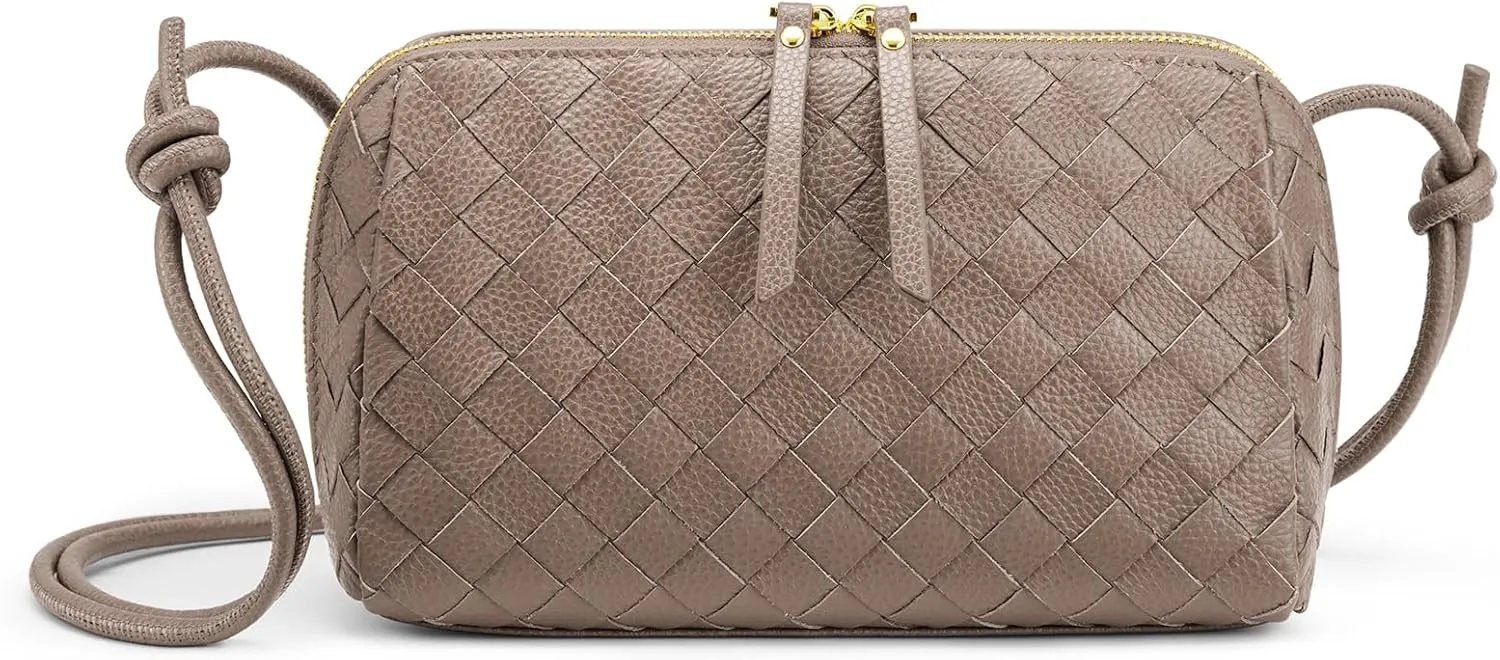 Kattee Crossbody Bags for Women Trendy Small Woven Handbags Soft Shoulder Purses Travel Top Grain Leather