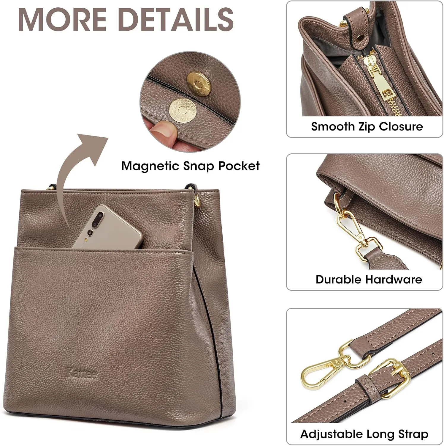 Kattee Leather Handbags for Women, Soft Shoulder Tote Crossbody Purses Bucket Bags with 2 Straps