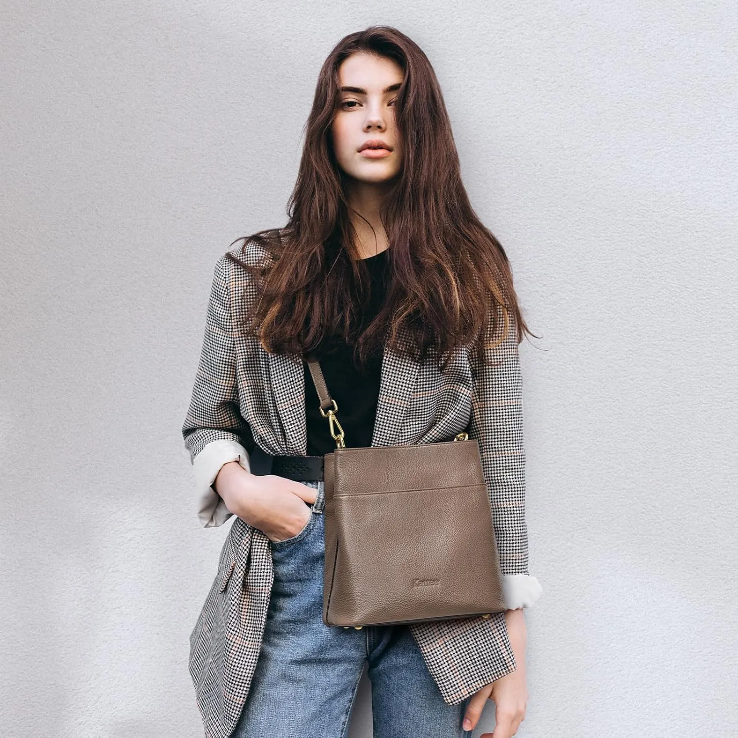 Kattee Leather Handbags for Women, Soft Shoulder Tote Crossbody Purses Bucket Bags with 2 Straps