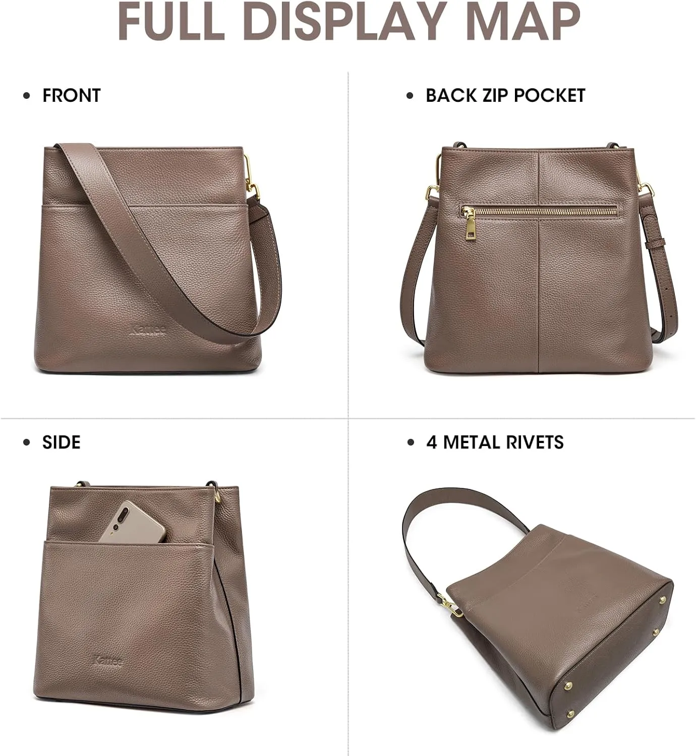 Kattee Leather Handbags for Women, Soft Shoulder Tote Crossbody Purses Bucket Bags with 2 Straps