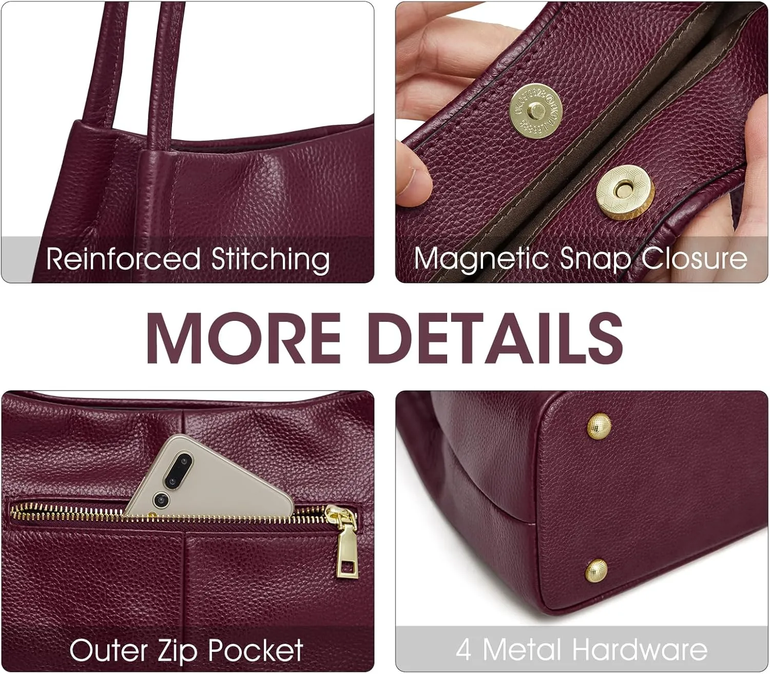 Kattee Leather Purses and Handbags for Women, Soft Genuine Leather Shoulder Hobo Bags with Top Magnetic Snap Closure