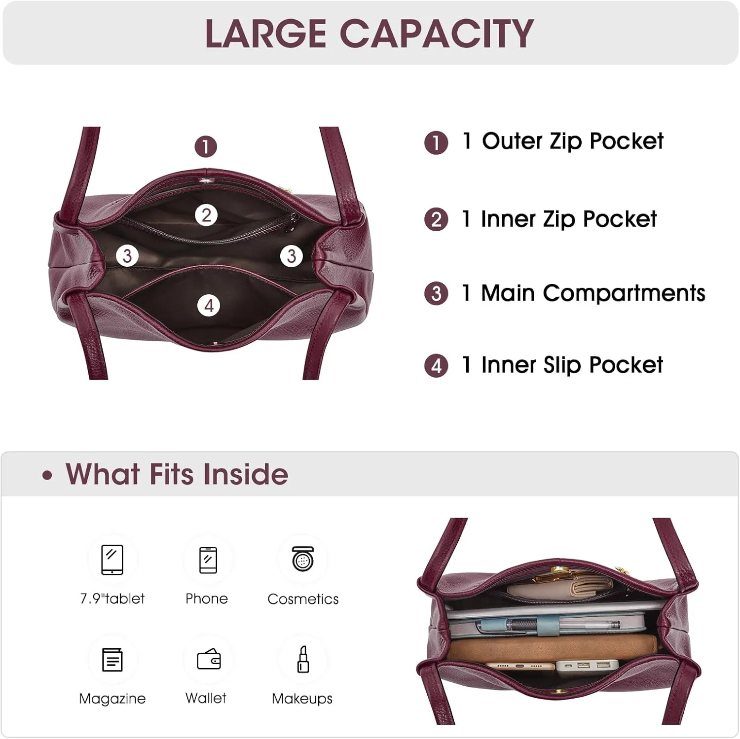 Kattee Leather Purses and Handbags for Women, Soft Genuine Leather Shoulder Hobo Bags with Top Magnetic Snap Closure