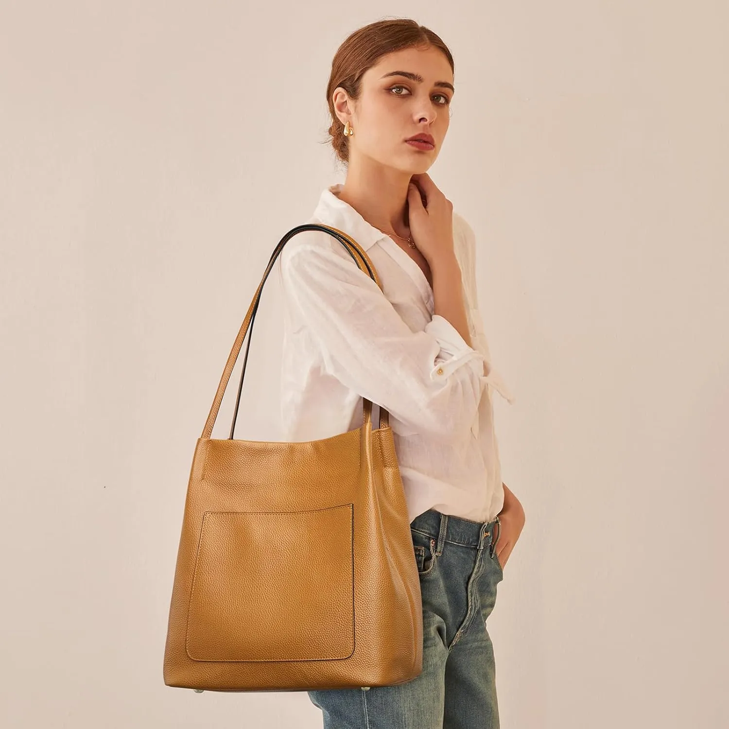 Kattee Leather Shoulder Tote Bags for Women, Soft Purses and Handbags with Top Magnetic Snap Closure
