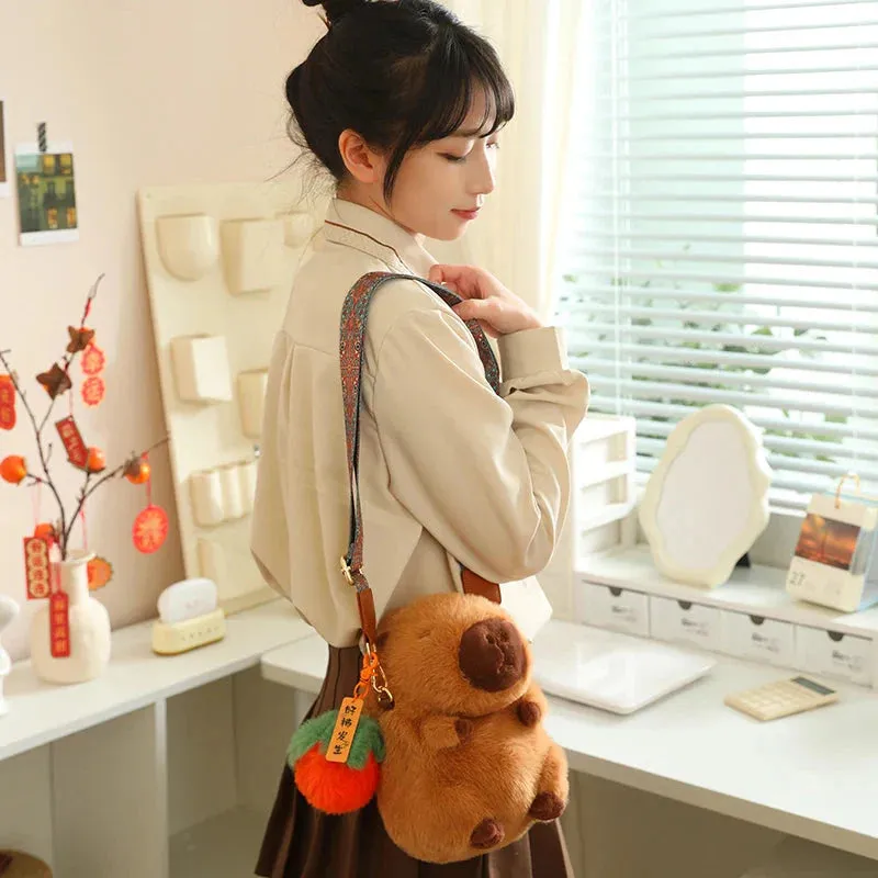 Kawaii Fluffy Capybara Plushies with Strap