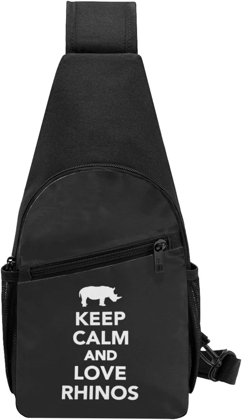 Keep Calm and Love Rhinos Chest Pack Leisure Shoulder Crossbody Chest Bag, Black