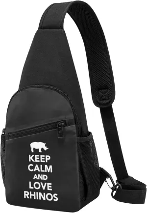 Keep Calm and Love Rhinos Chest Pack Leisure Shoulder Crossbody Chest Bag, Black