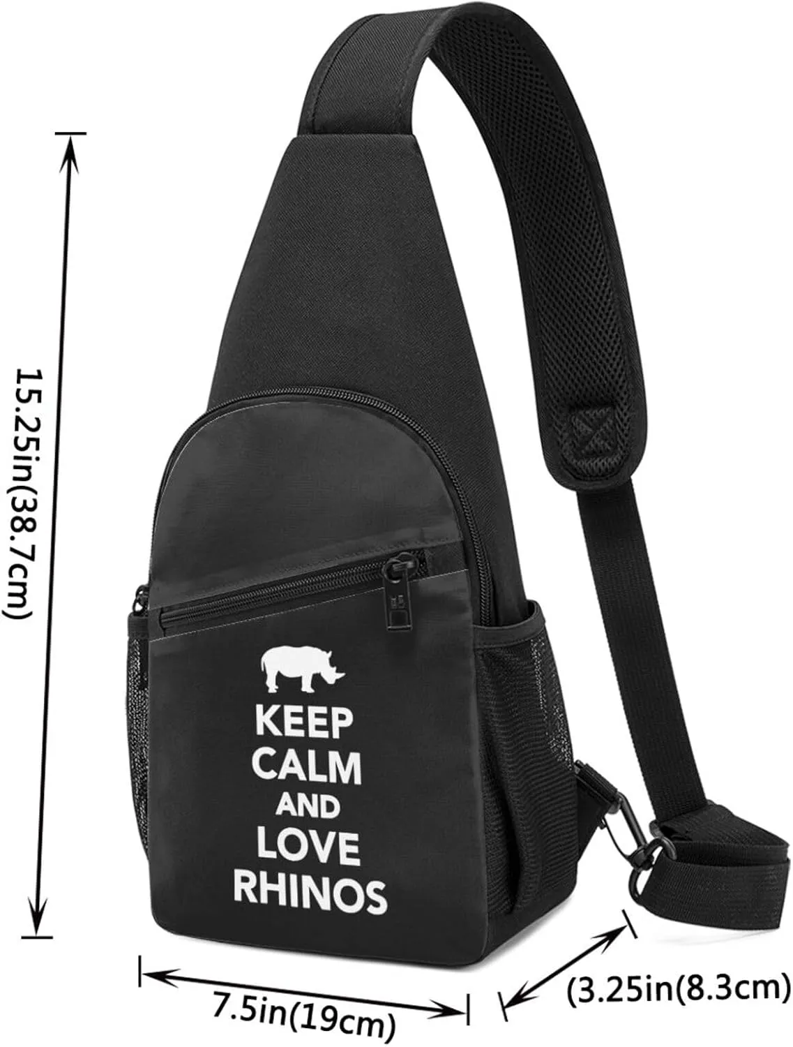 Keep Calm and Love Rhinos Chest Pack Leisure Shoulder Crossbody Chest Bag, Black