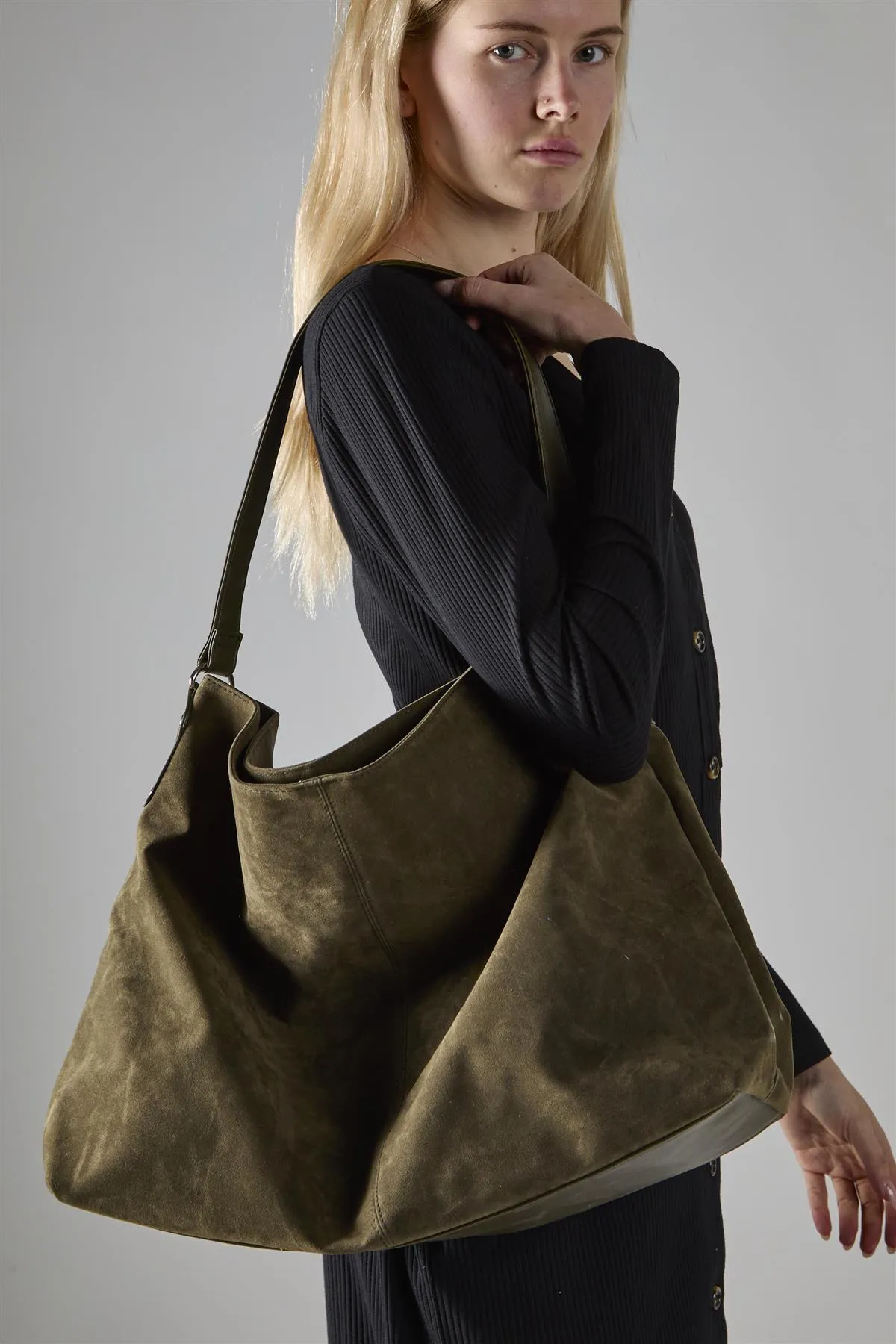 Khaki Faux Suede Tote-Bag