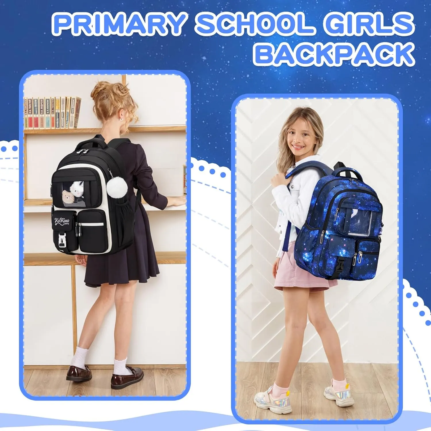 Kids Backpack for Girls & Boys - School Bags for Middle & Elementary School Students - Kawaii Ita Galaxy Astronaut