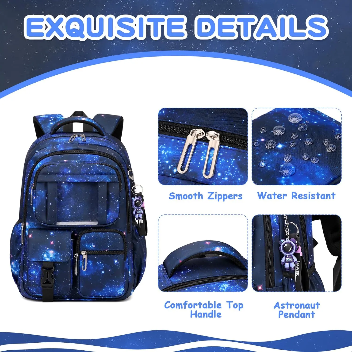 Kids Backpack for Girls & Boys - School Bags for Middle & Elementary School Students - Kawaii Ita Galaxy Astronaut