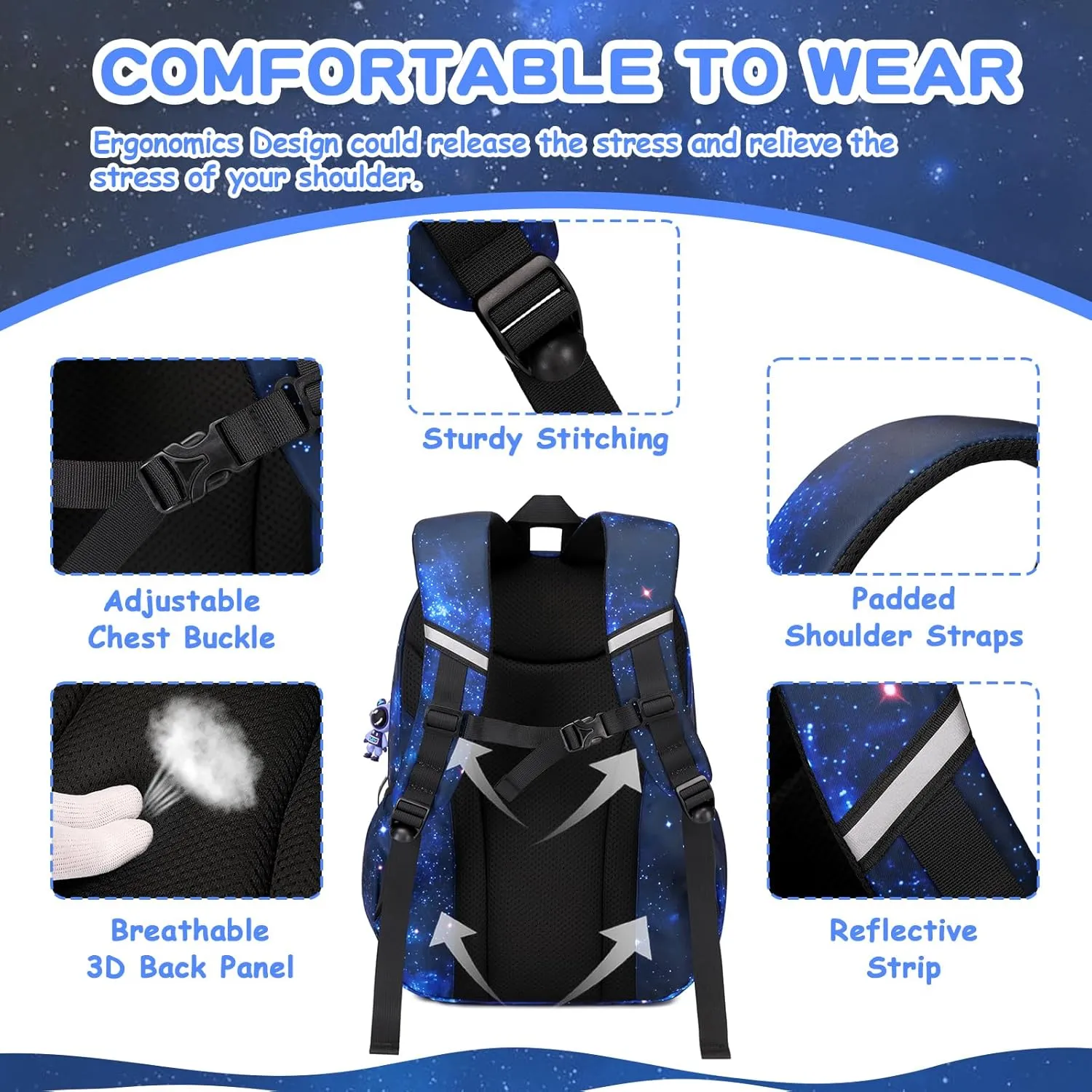 Kids Backpack for Girls & Boys - School Bags for Middle & Elementary School Students - Kawaii Ita Galaxy Astronaut