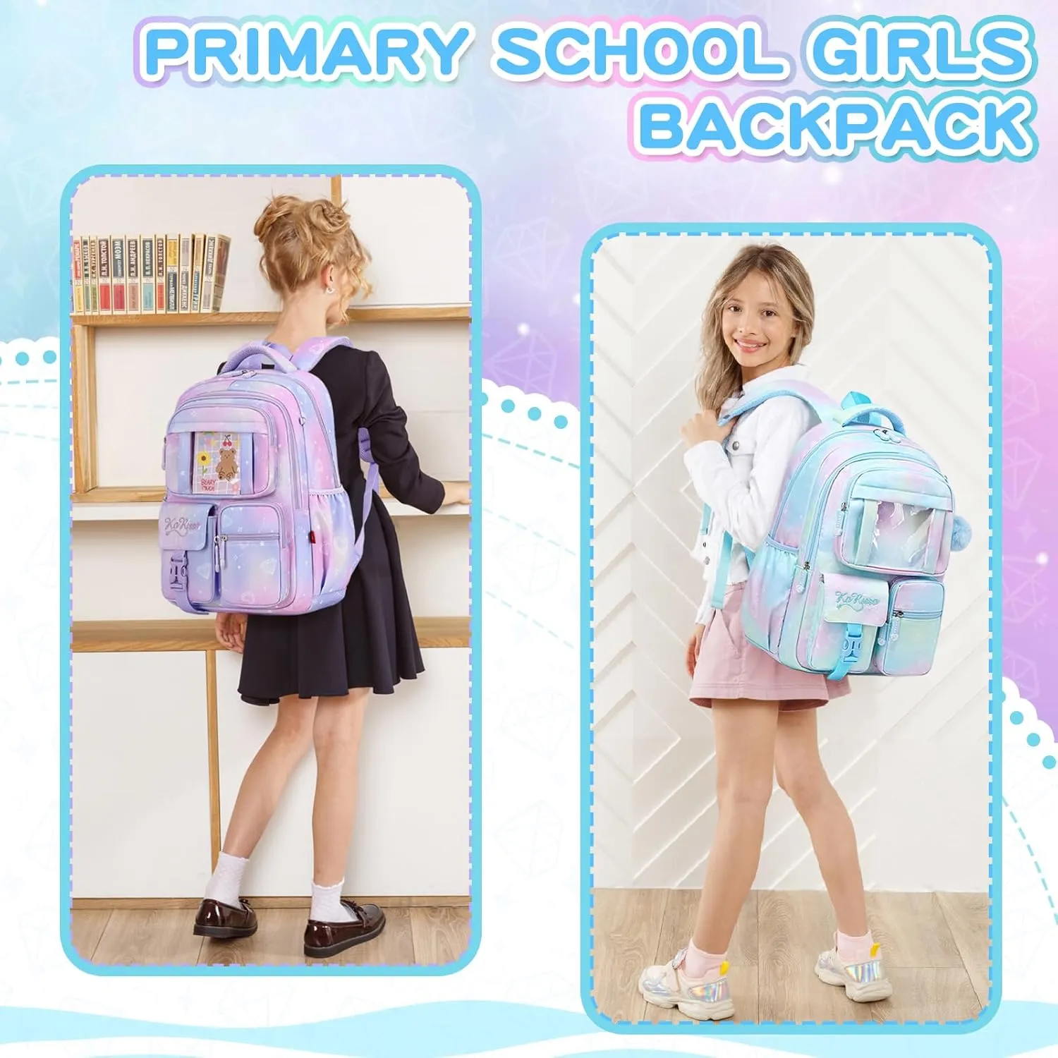 Kids Backpack for Girls - School Bags for Middle School Students - Book Bag for Elementary Primary School - Blue