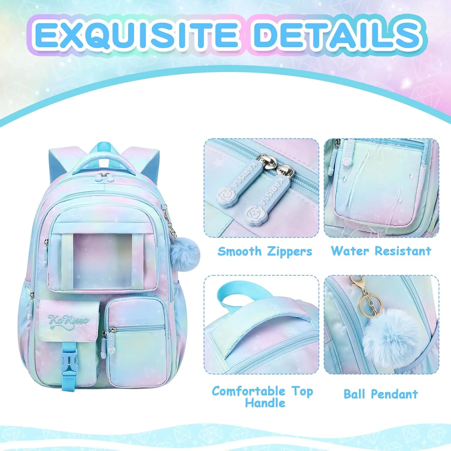Kids Backpack for Girls - School Bags for Middle School Students - Book Bag for Elementary Primary School - Blue