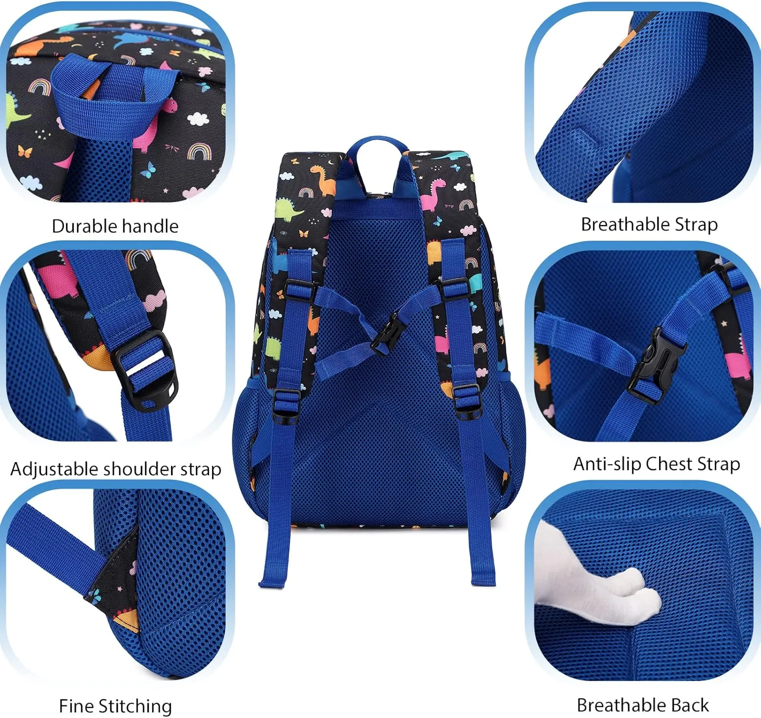 Kids Backpack for Kindergarten Preschool Boys Backpack Kids School Bags Child Lightweight Elementary School Bookbags Cute Gifts Dinosaur Blue Black