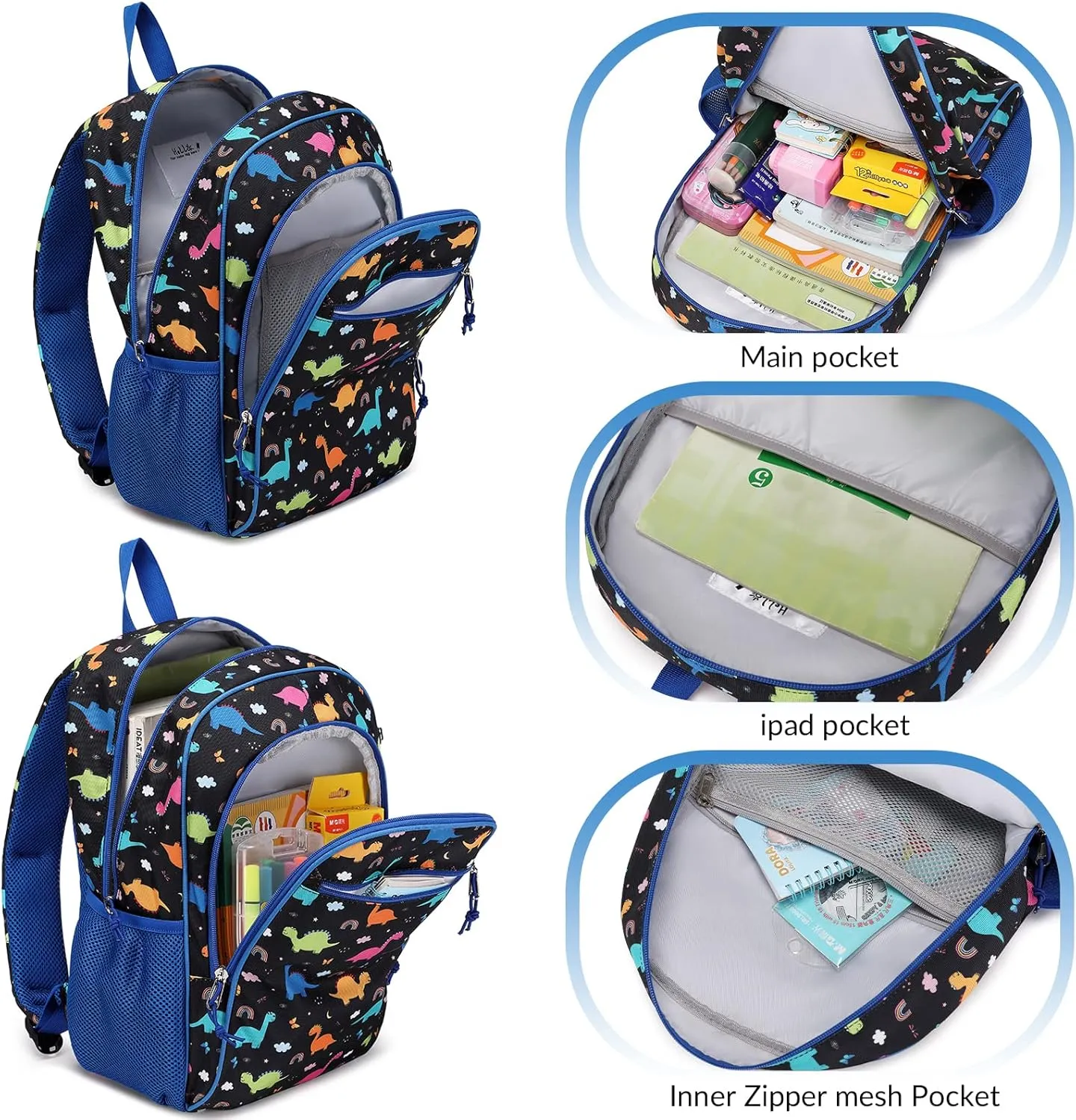 Kids Backpack for Kindergarten Preschool Boys Backpack Kids School Bags Child Lightweight Elementary School Bookbags Cute Gifts Dinosaur Blue Black