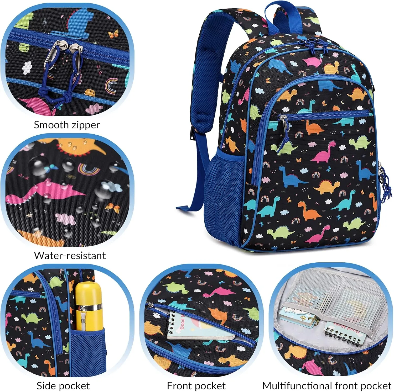 Kids Backpack for Kindergarten Preschool Boys Backpack Kids School Bags Child Lightweight Elementary School Bookbags Cute Gifts Dinosaur Blue Black