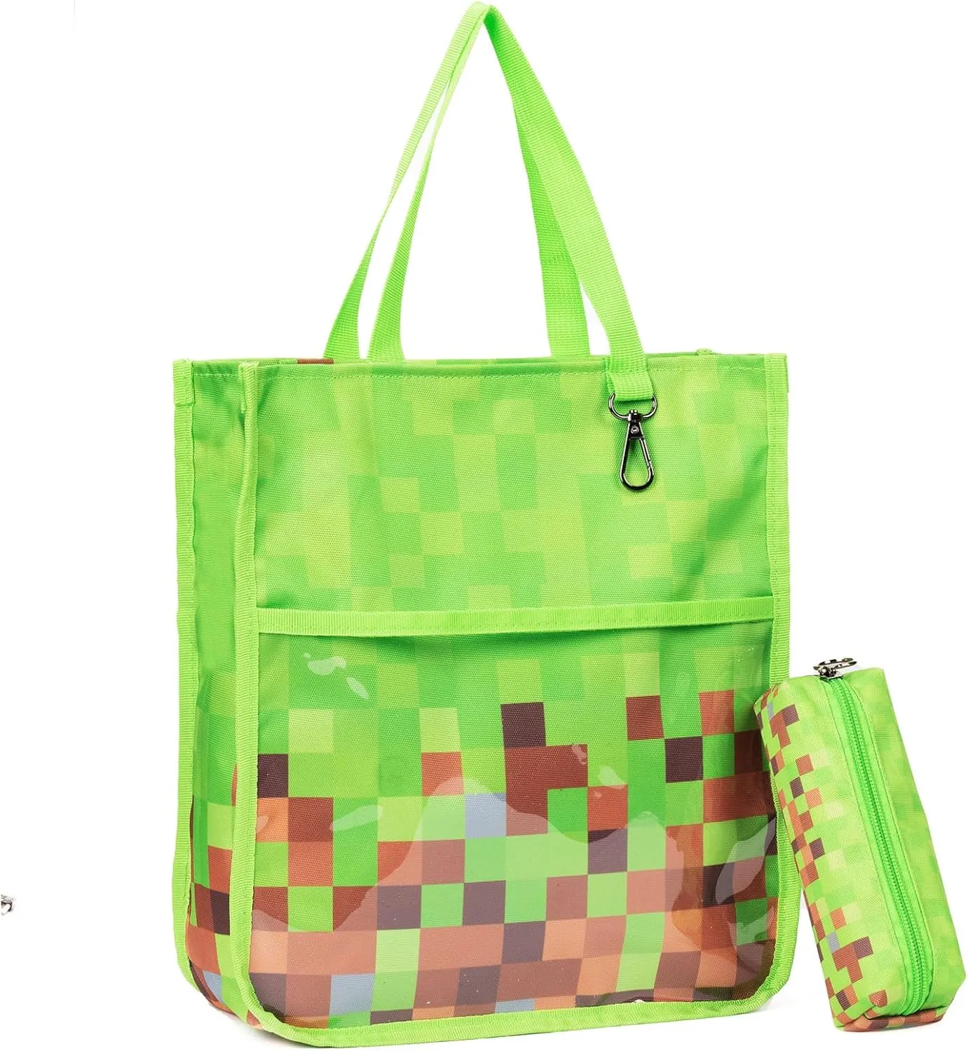 Kids Cute Tote Bags for Boys Girls Ages 4-16,Handbags with Pencil Case, Book Tote Bags with Zipper for School and Playtime (green)