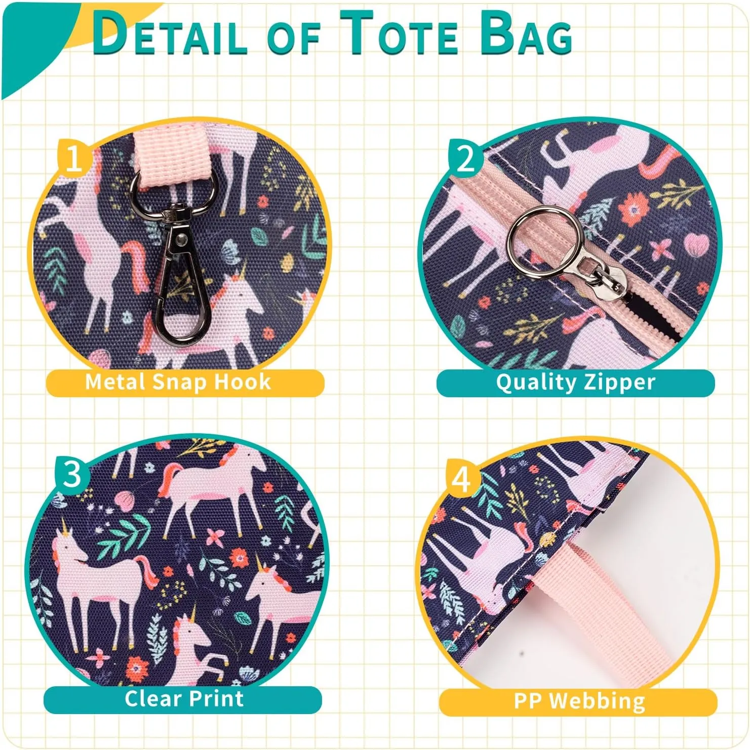 Kids Cute Tote Bags for Boys Girls Ages 4-16,Handbags with Pencil Case, Book Tote Bags with Zipper for School and Playtime (pink)